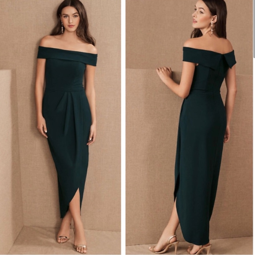 BHLDN Green Off the Shoulder Gown